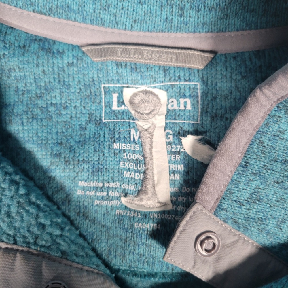 LL Bean Sweater Fleece Pullover Womens Size M Teal  Snap Mock Neck iSpeak Logo - Picture 6 of 9
